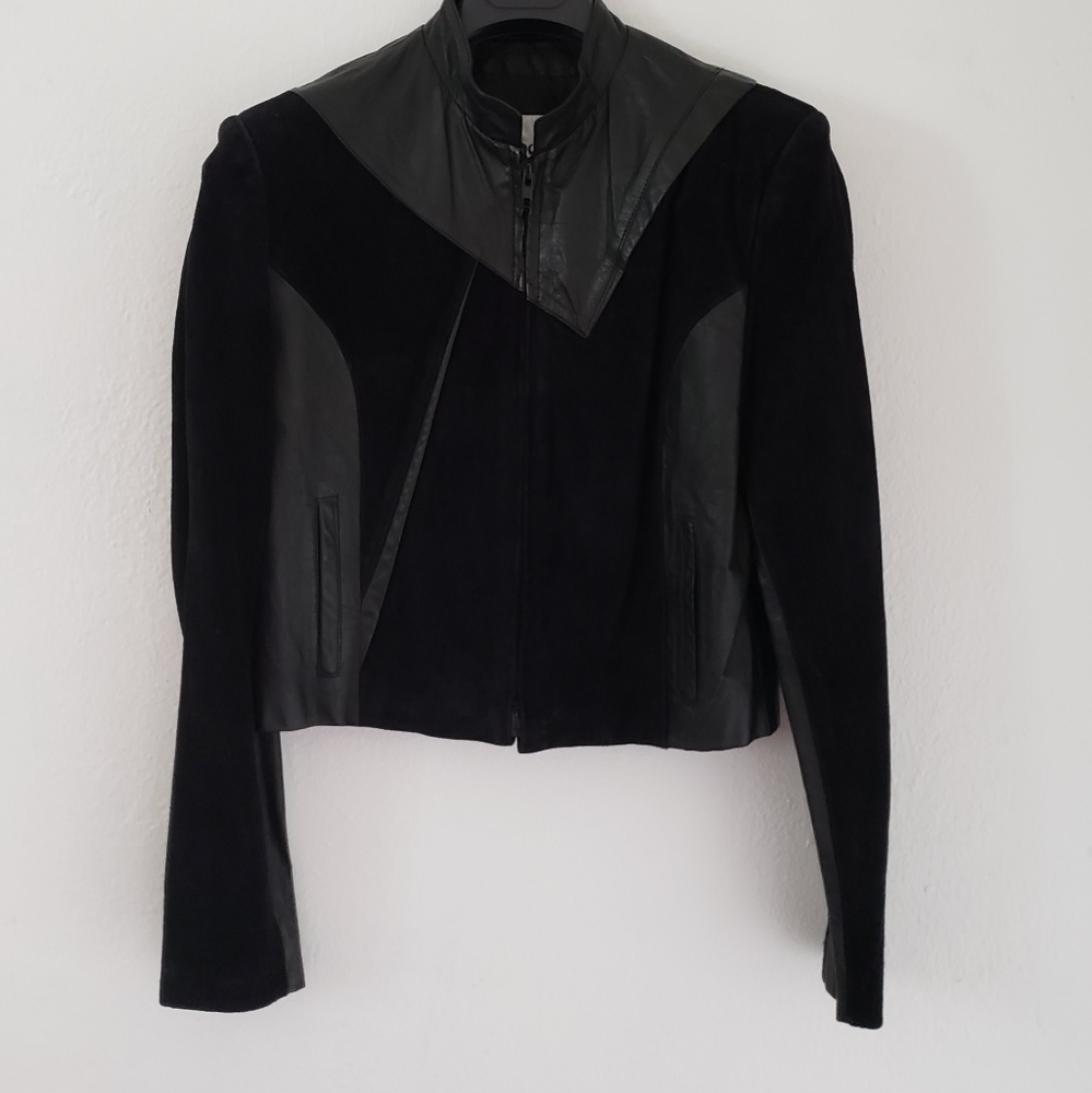 Wilson's  Black Leather/suede  1980's Moto Funk style waist jacket - Picture 3 of 15